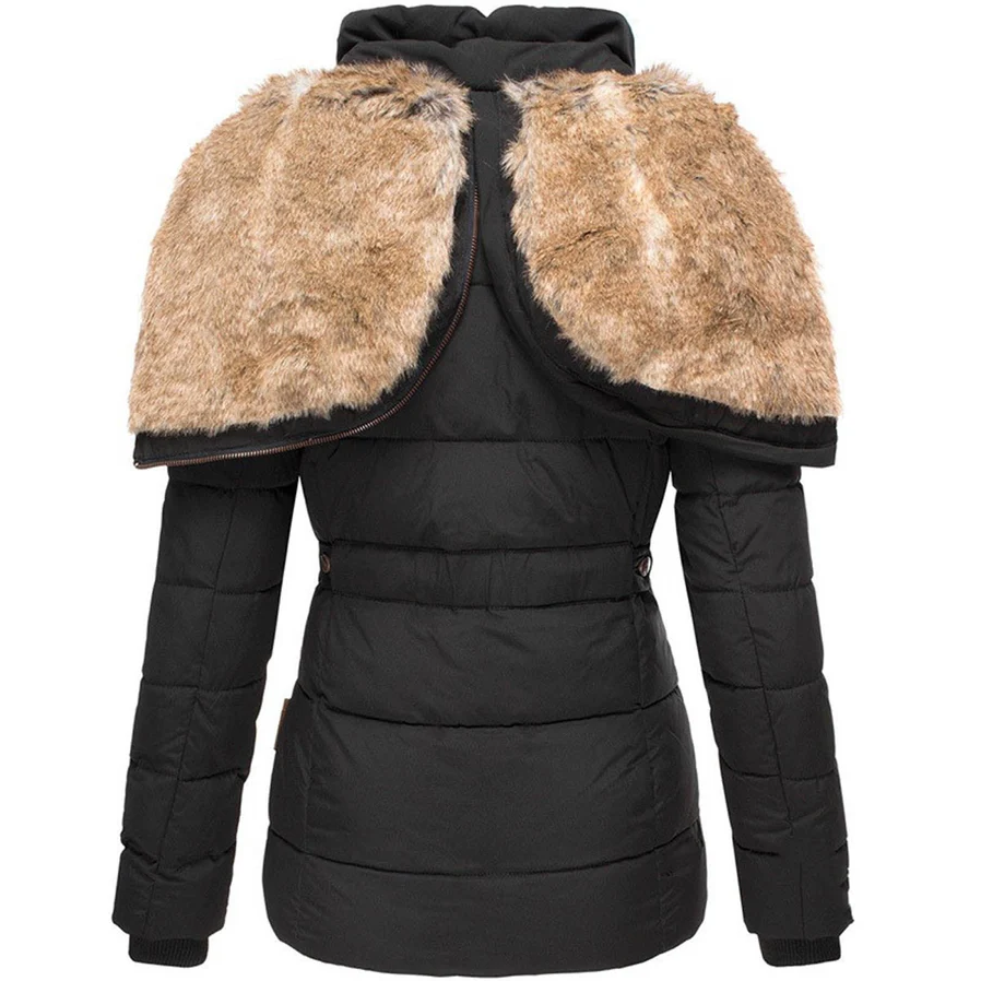 Elegant women's winter coat with fur hood