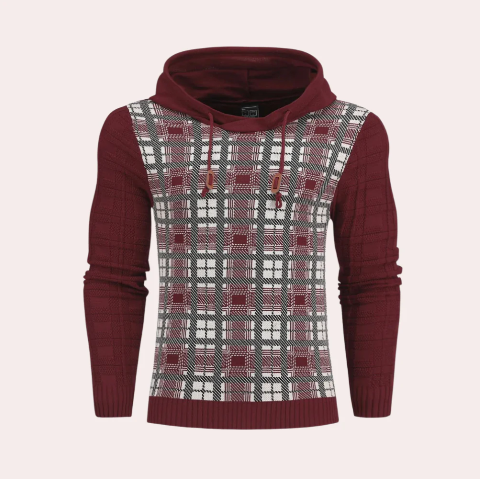 Emre - checked men's sweater with adjustable hood