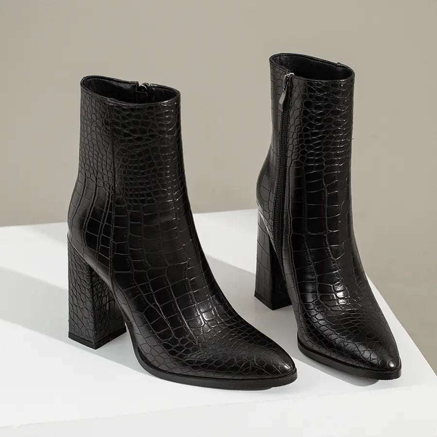 Croco Effect Leather Ankle Boots