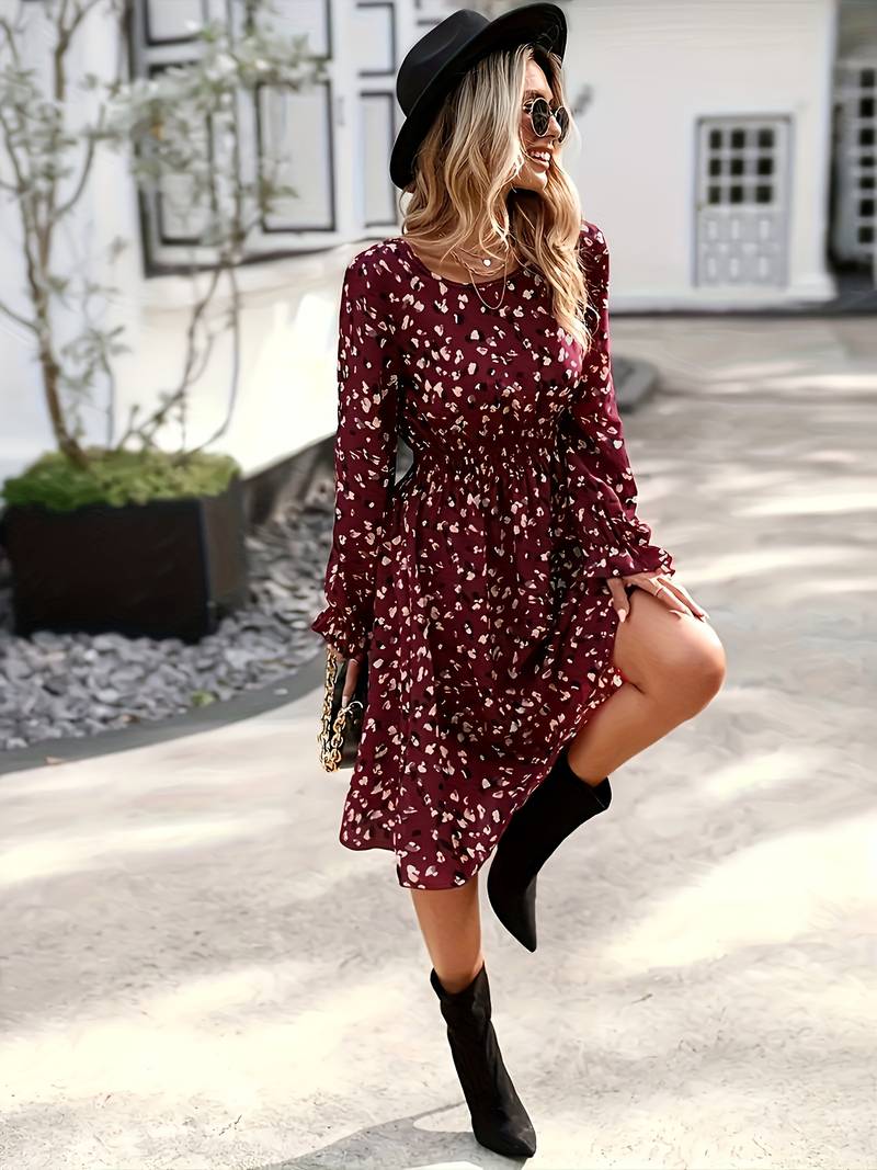 Sophia – all-over print long-sleeved dress for spring and autumn