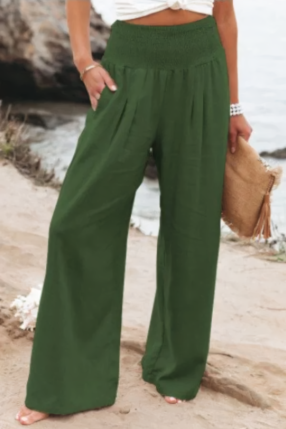 High-waisted palazzo pants in cotton and linen - Tyra