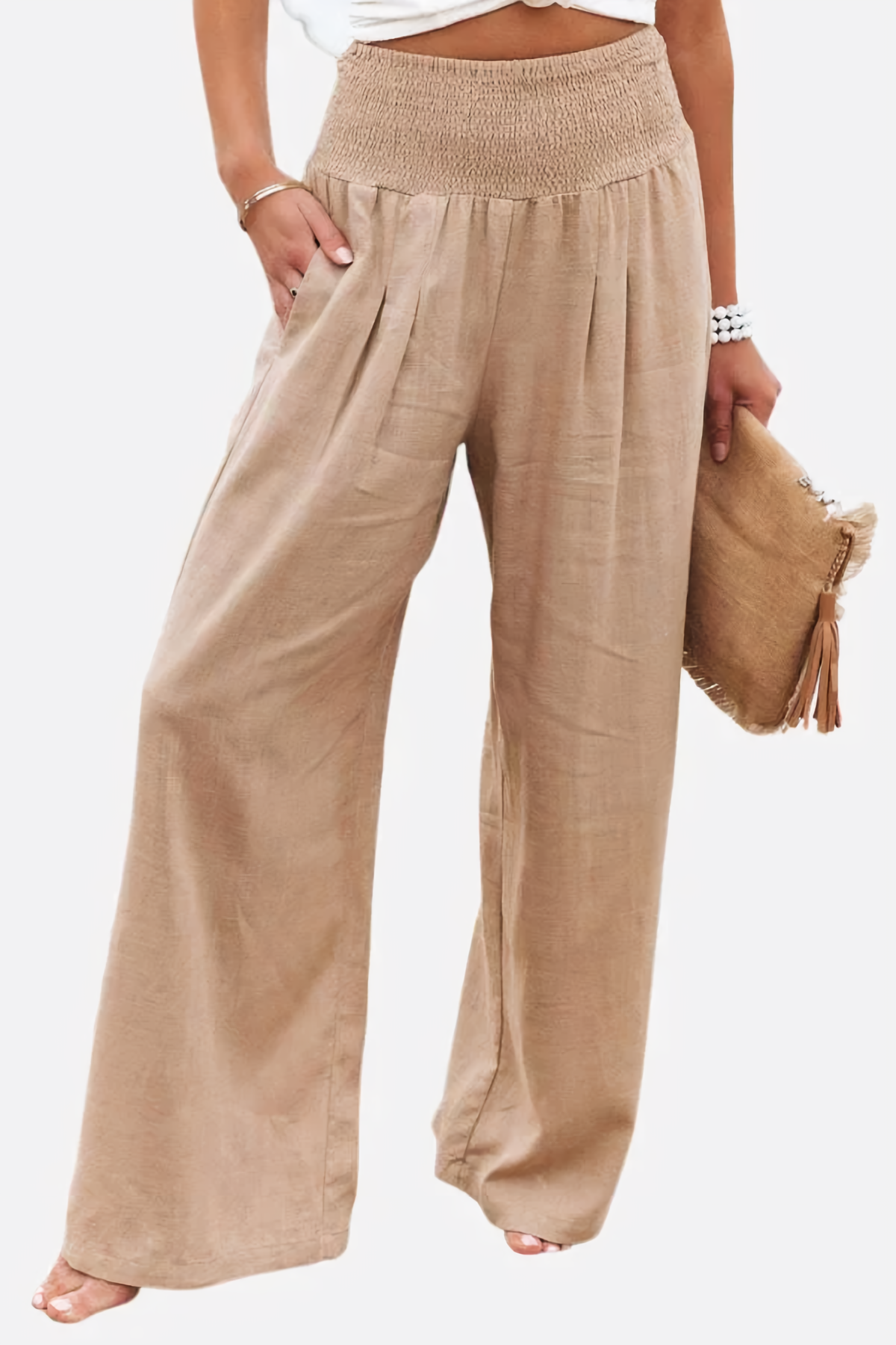 High-waisted palazzo pants in cotton and linen - Tyra