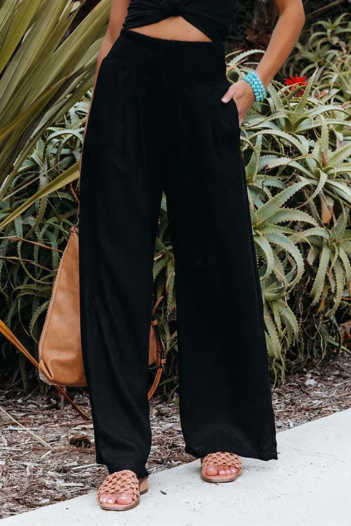 High-waisted palazzo pants in cotton and linen - Tyra