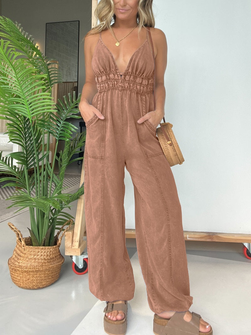 Amelia - Lightweight V-neck denim jumpsuit