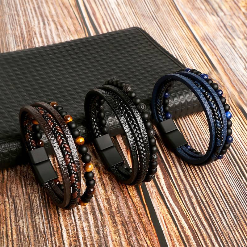 Theros Leather Beaded Bracelet