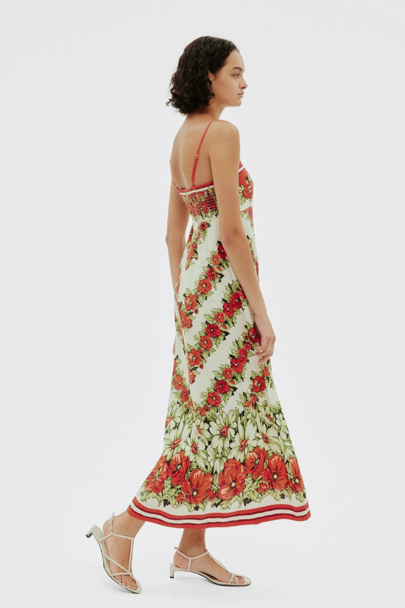 Tristane Spaghetti Floral Maxi Dress In Red