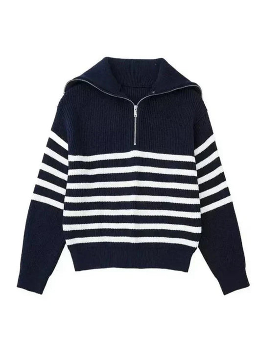 Striped sweater with zipper closure