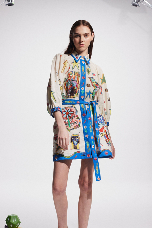 Valence Balloon Sleeve Print Mini Dress