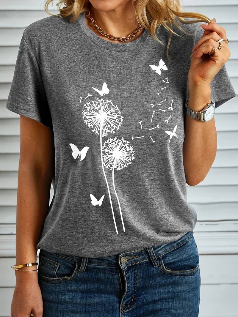 Zephyra - dandelion and butterfly print t-shirt