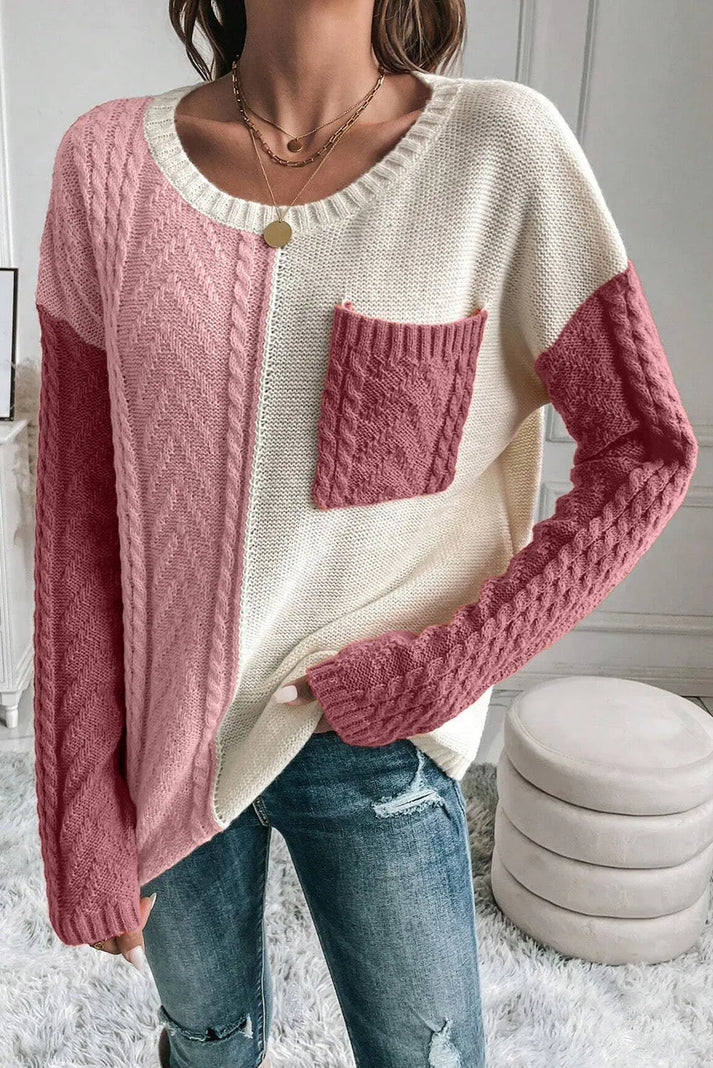 Trendy jumper with a round neckline and colour blocks for winter