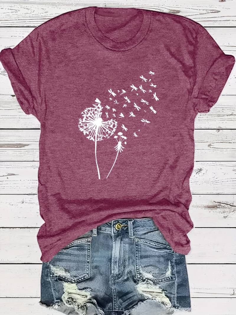 Zoe – t-shirt with dandelion print and crew neck