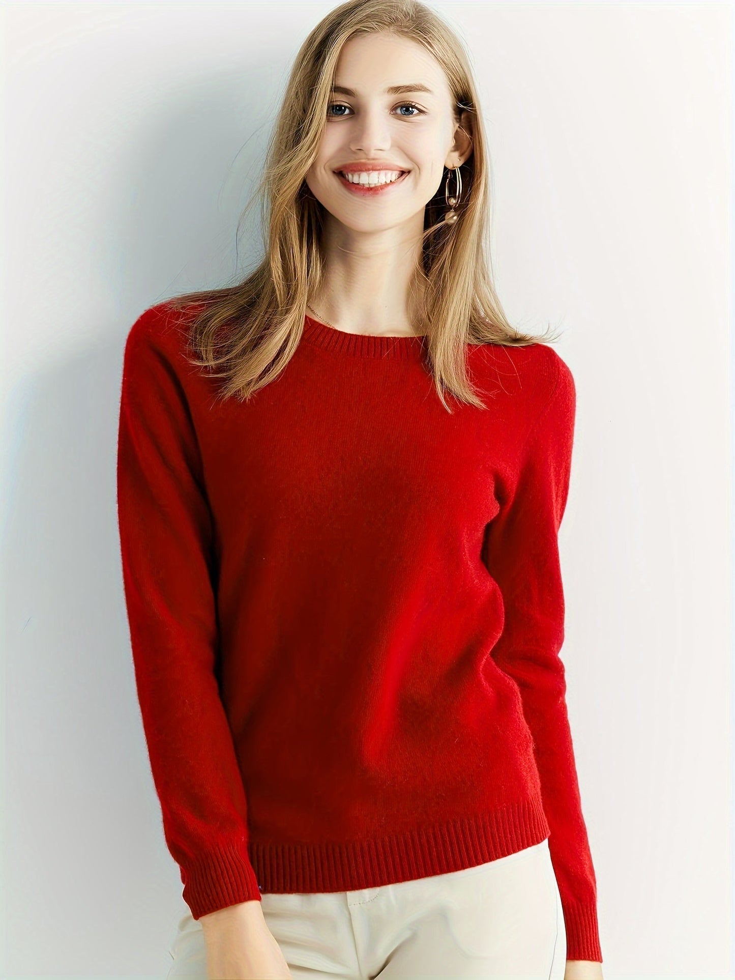 Casual Wool Sweater with Crew Neck and Warm Long Sleeves for Women | Ideal for Autumn