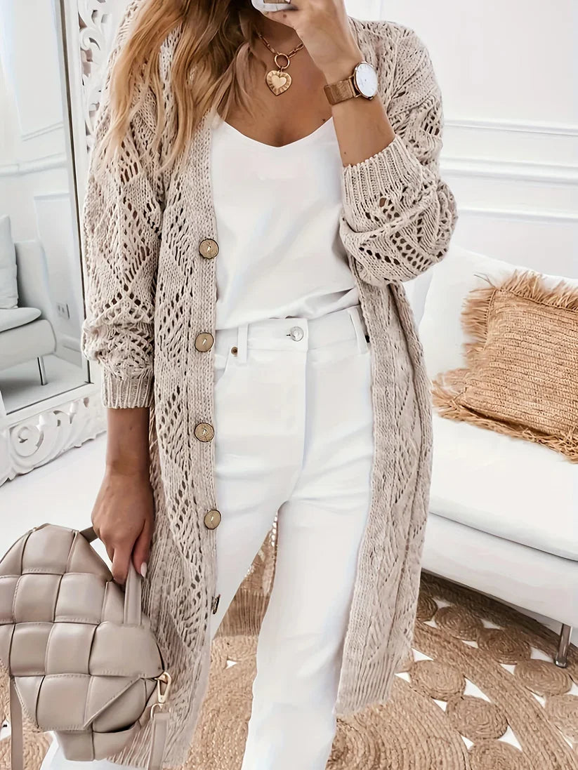 Casual Pointelle Knitted Wool Cardigan Sweater for Women | Perfect for Casual Days