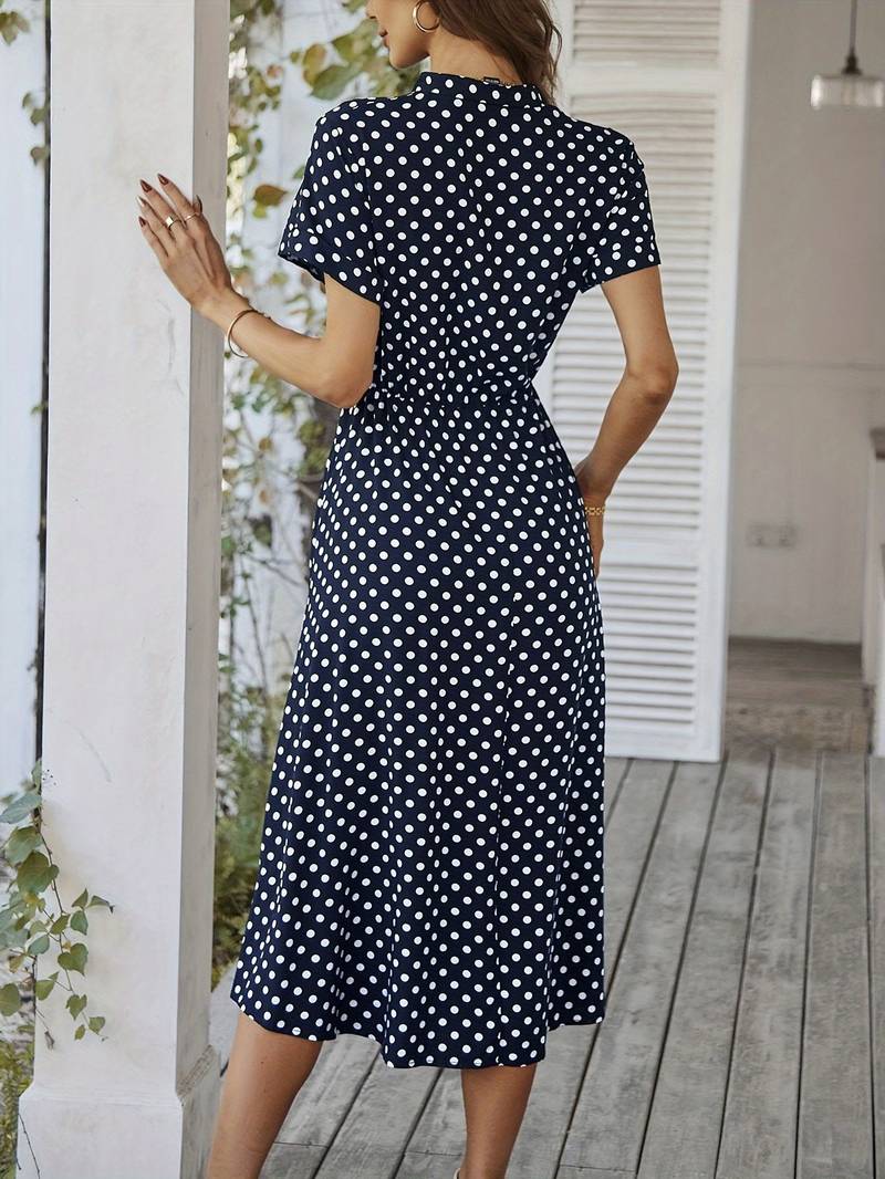 Chloe a-line dress with polka dot print and v-neck