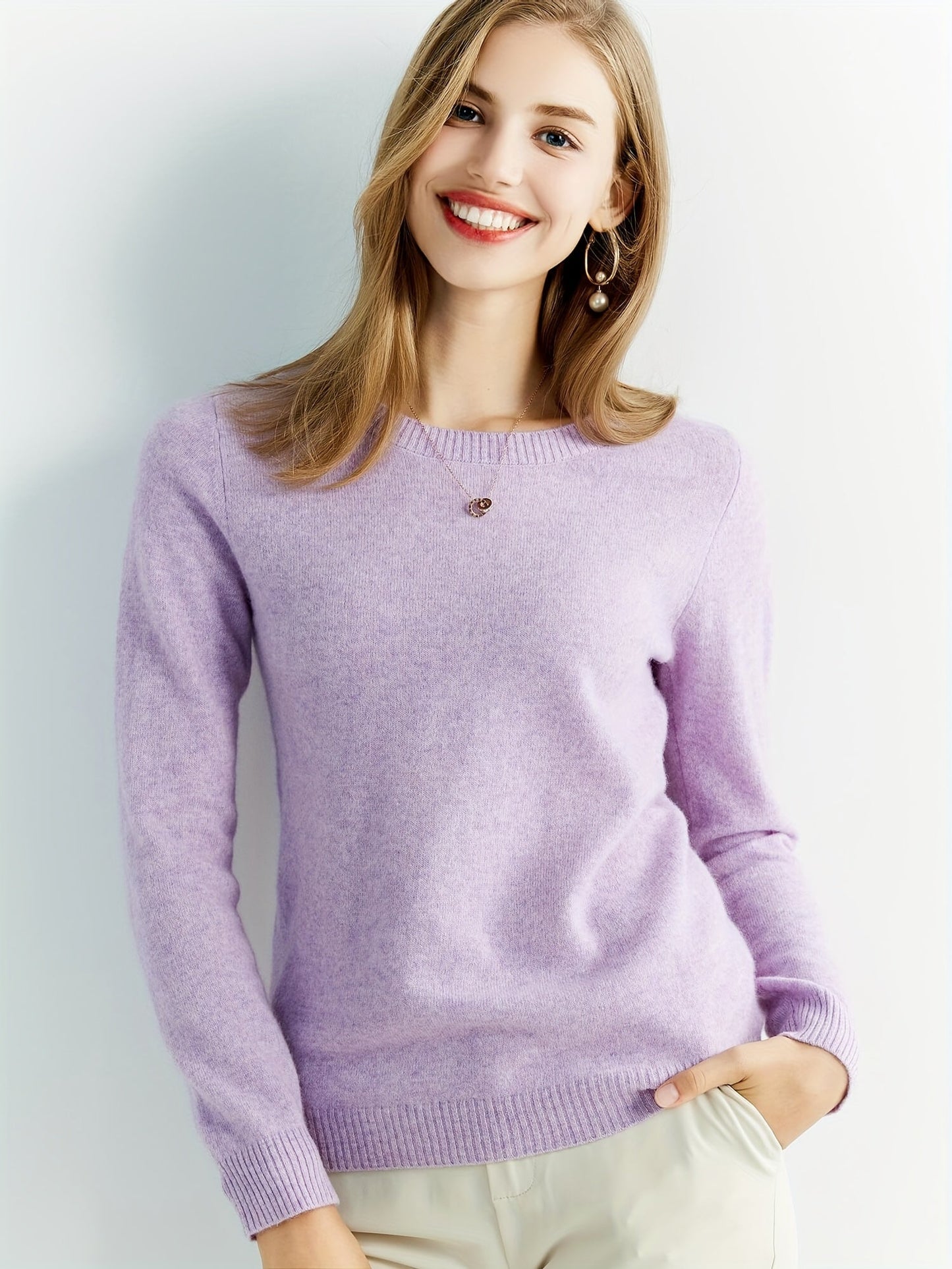 Casual Wool Sweater with Crew Neck and Warm Long Sleeves for Women | Ideal for Autumn