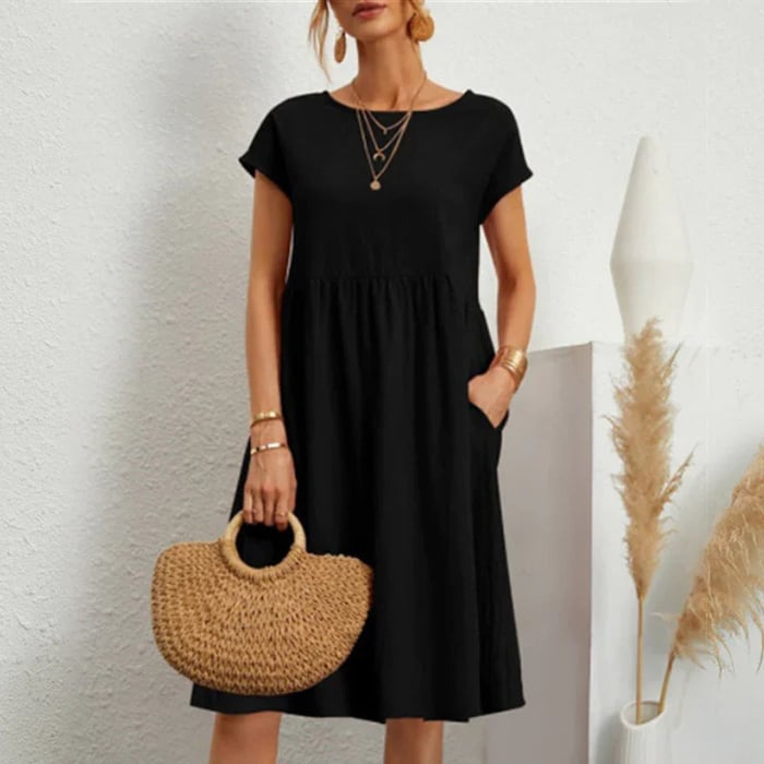 Hannah – cotton dress for women with a round neckline