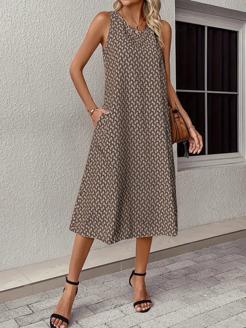 Olivia – midi dress with a round neckline and an all-over print