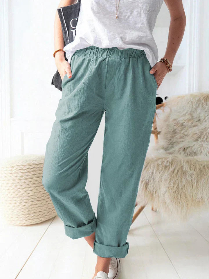 Casual linen trousers with elastic band - comfortable & stylish