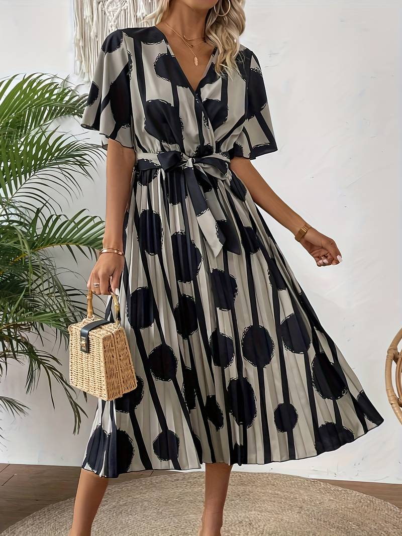 Zoe – elegant, short-sleeved midi dress with an all-over print