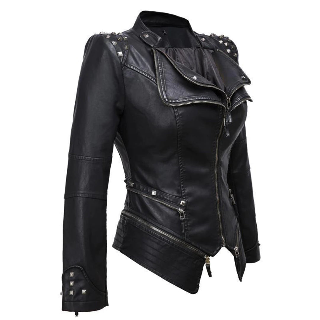 Casual Slim Fit Vegan Leather Biker Jacket for Women | Perfect for Casual Days