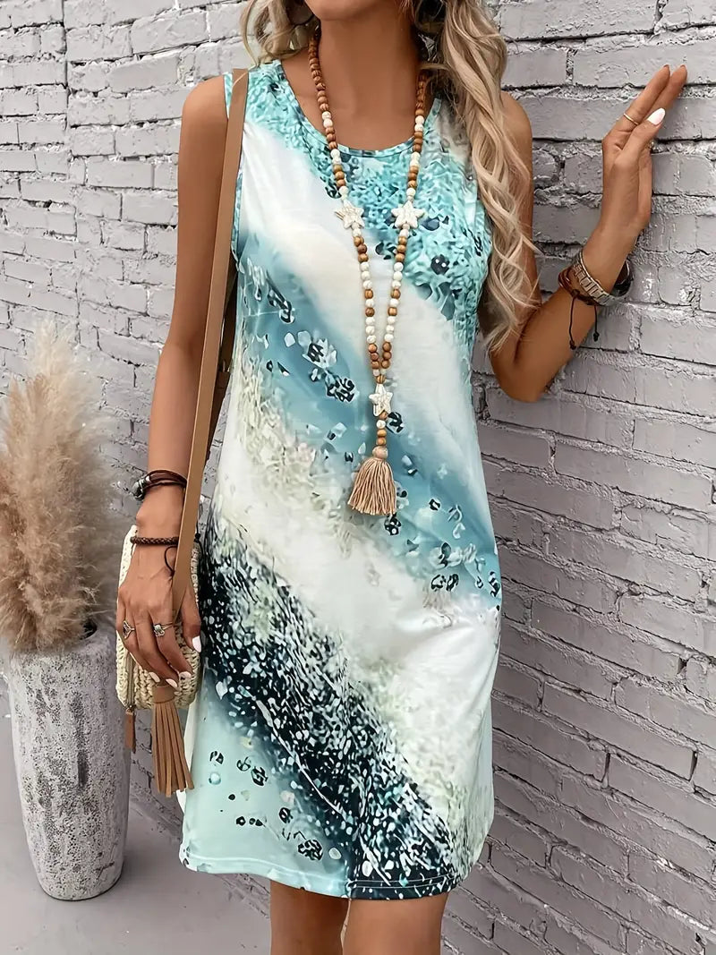 Faye – dress with abstract print and round neck