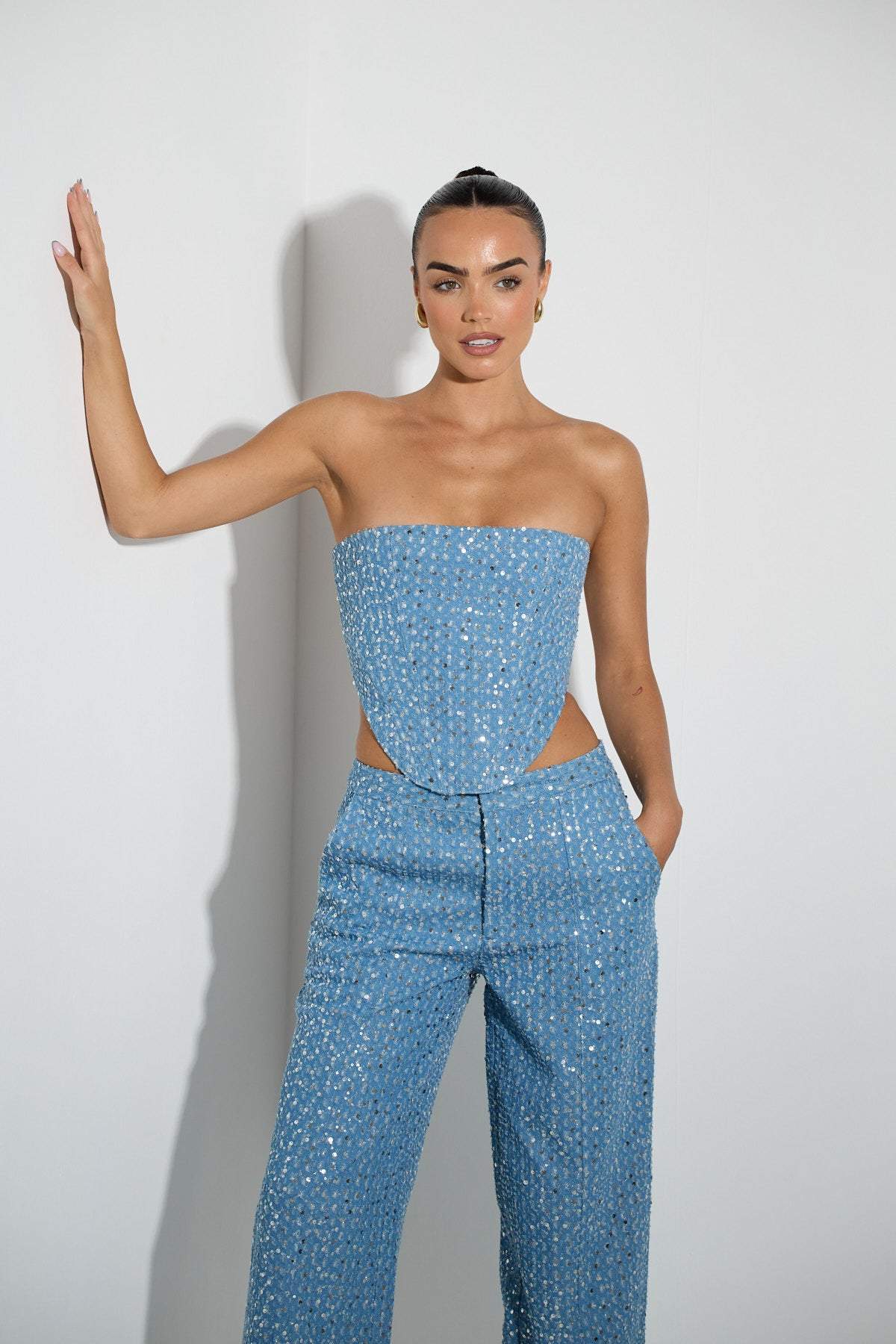 Belinda Sequins Denim Pants Set