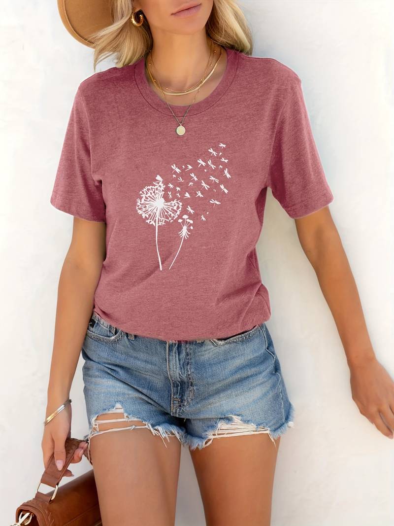 Zoe – t-shirt with dandelion print and crew neck