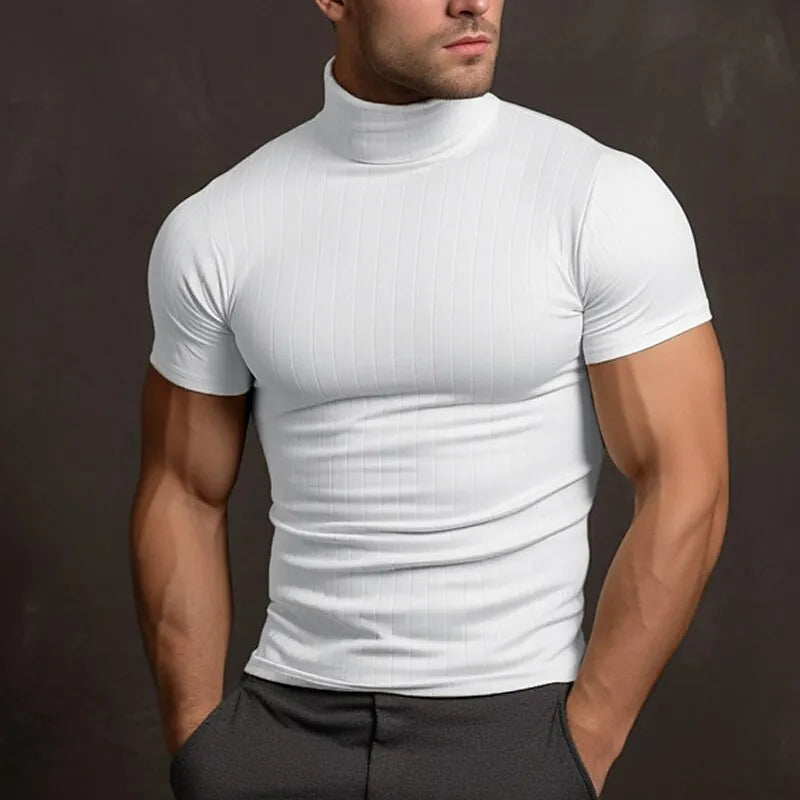 Alban - men's t-shirt in plain color with turtleneck