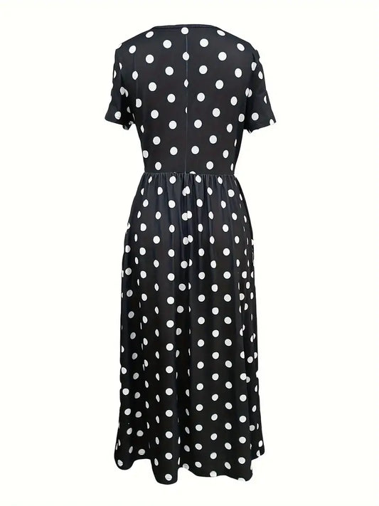 Eleanor – airy, short-sleeved, polka dot dress with a round neckline