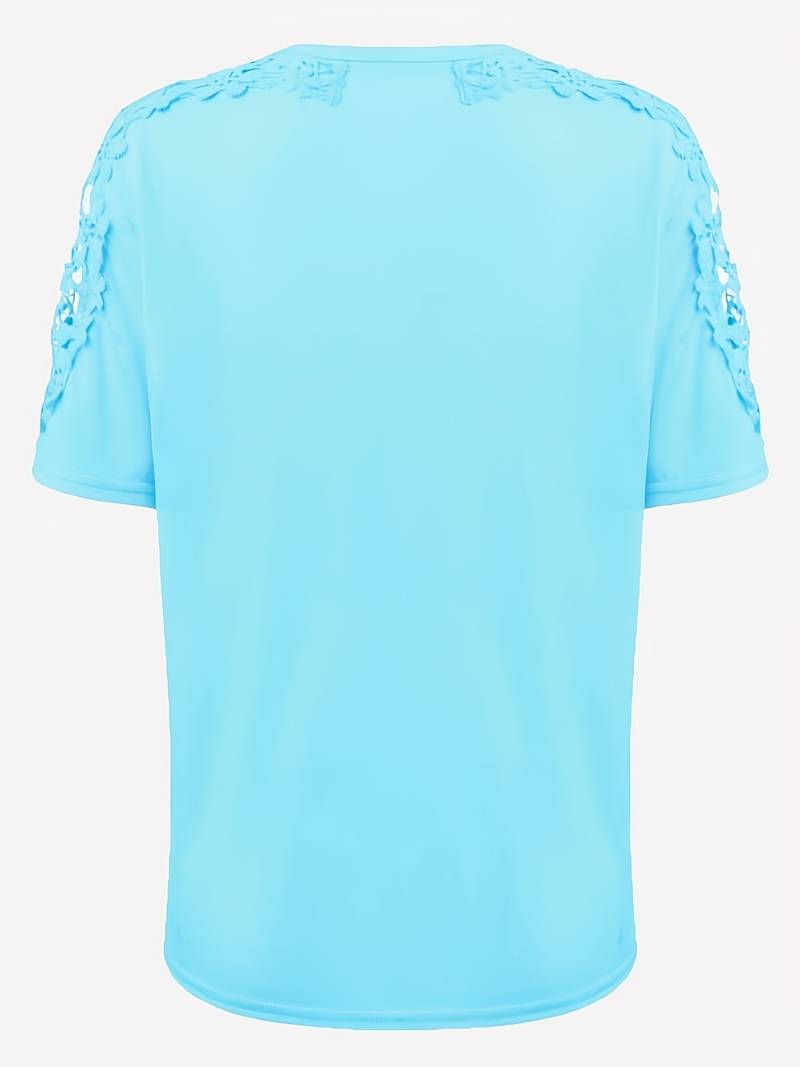 Emily – solid color crew neck t-shirt with lace seam