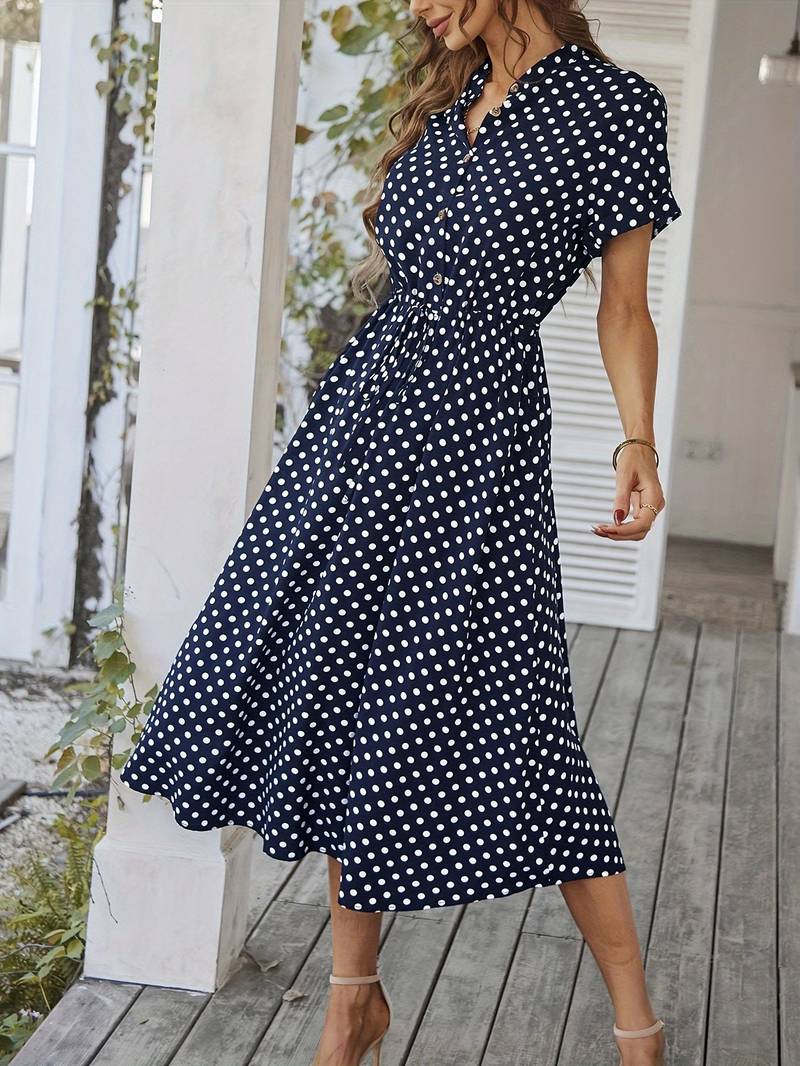 Chloe a-line dress with polka dot print and v-neck