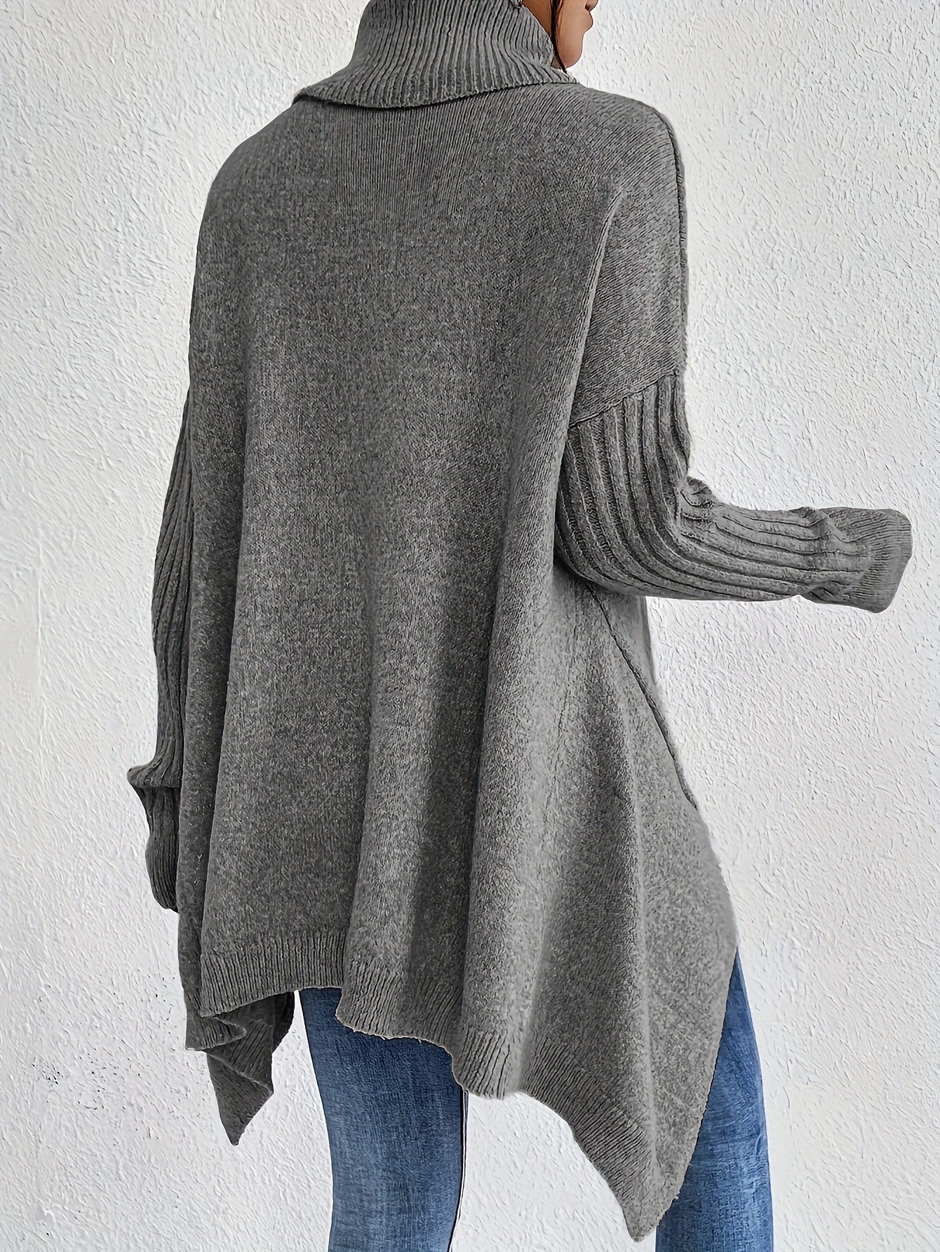 Casual Cotton Asymmetric Hem Turtle Neck Sweater with Long Sleeves for Women | Ideal for Autumn