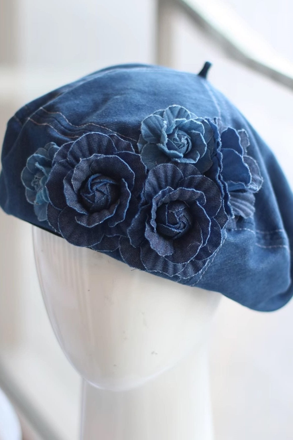 Camellia Denim Beret Hat