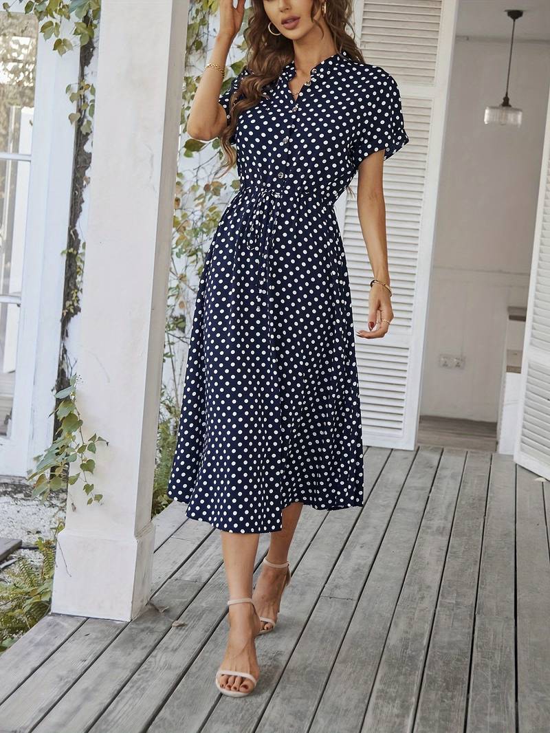 Chloe a-line dress with polka dot print and v-neck