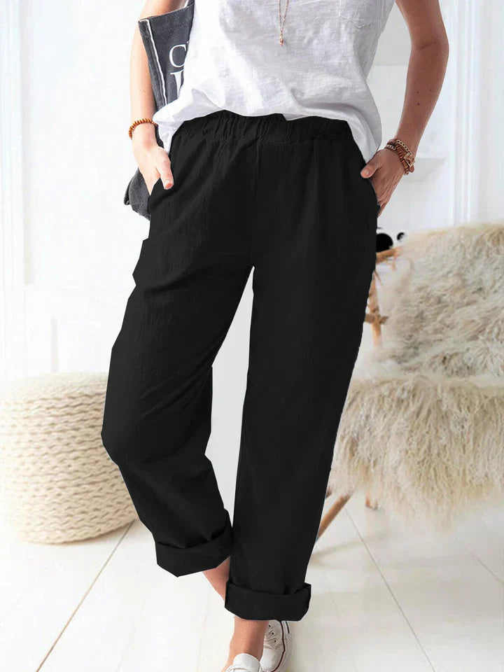 Casual linen trousers with elastic band - comfortable & stylish