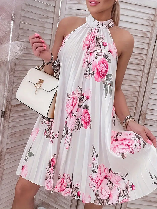 Erin floral print sleeveless pleated dress