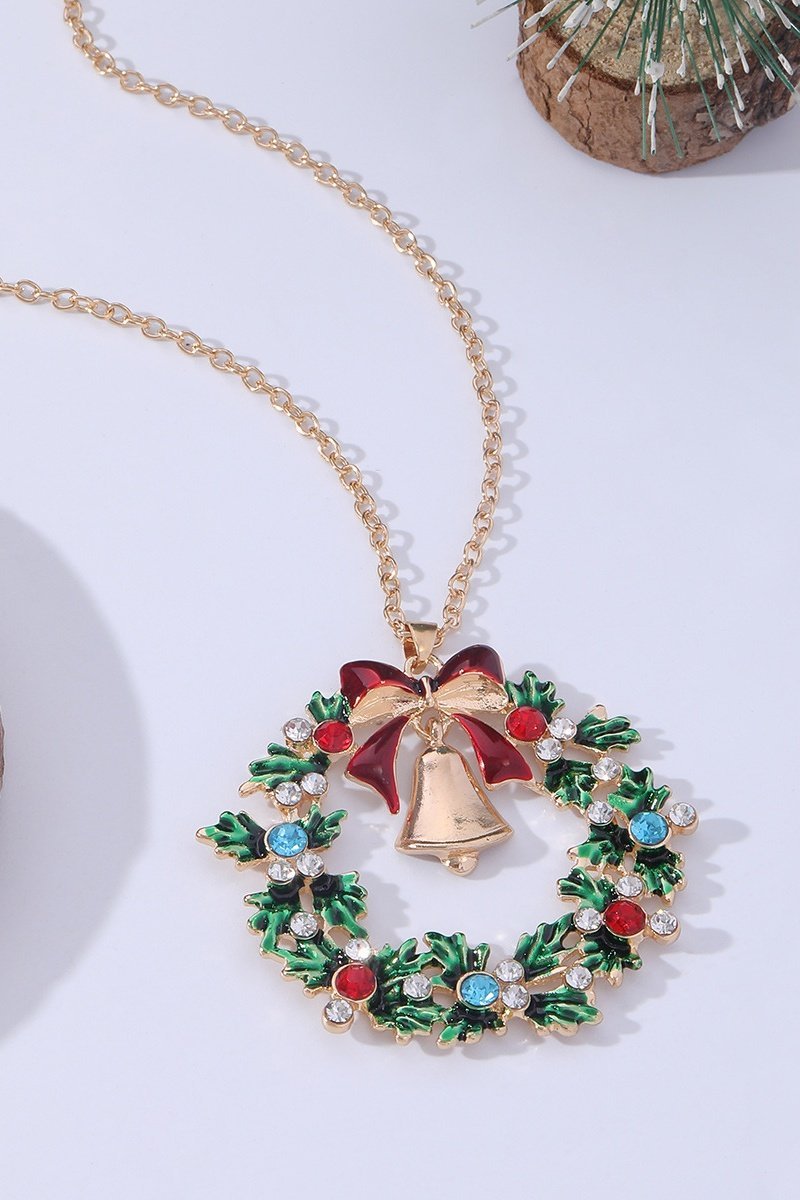 Christmas Wreath Bell Pendant Necklace