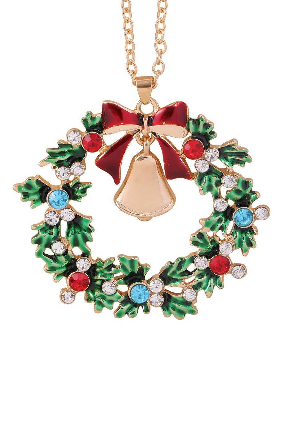 Christmas Wreath Bell Pendant Necklace