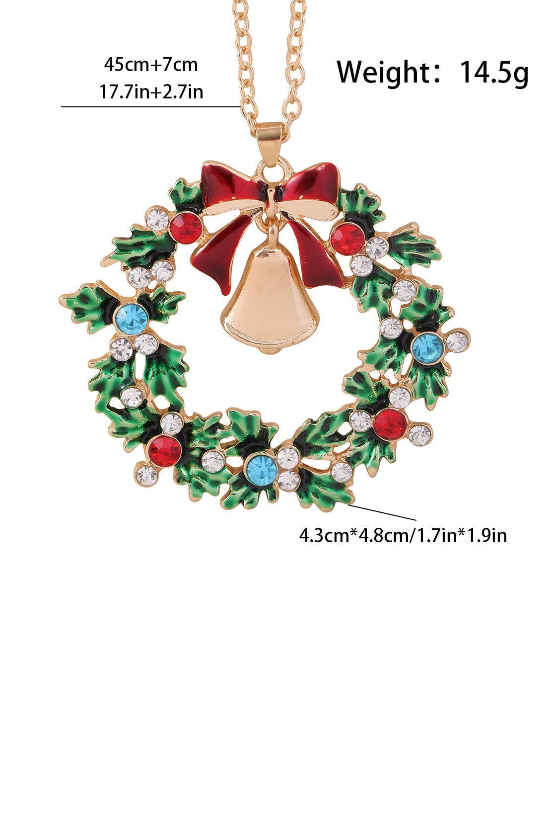 Christmas Wreath Bell Pendant Necklace