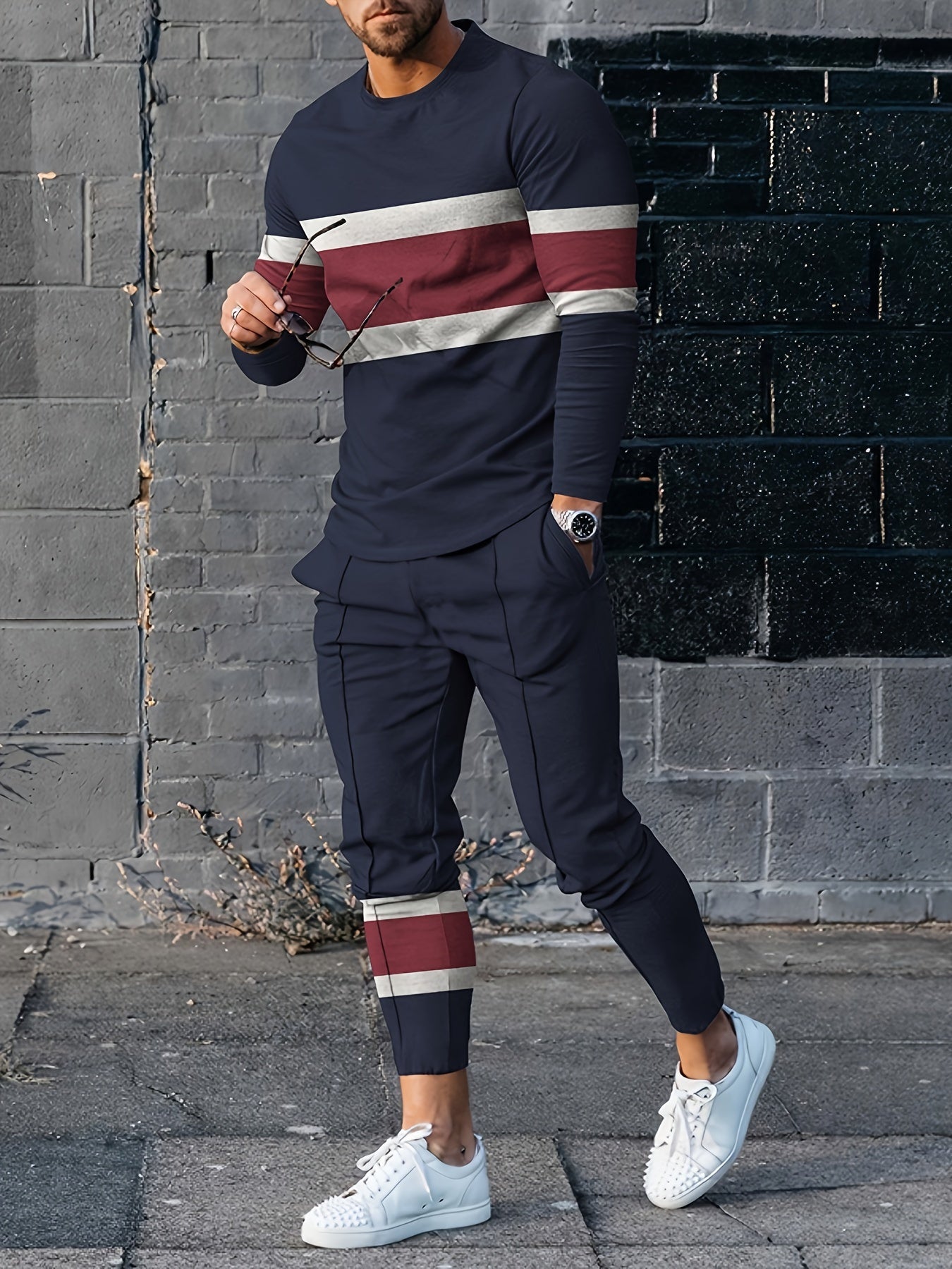 Casual Fleece Lined Tracksuit With Round Neck Sweater and Jogging for Men | Ideal for Winter