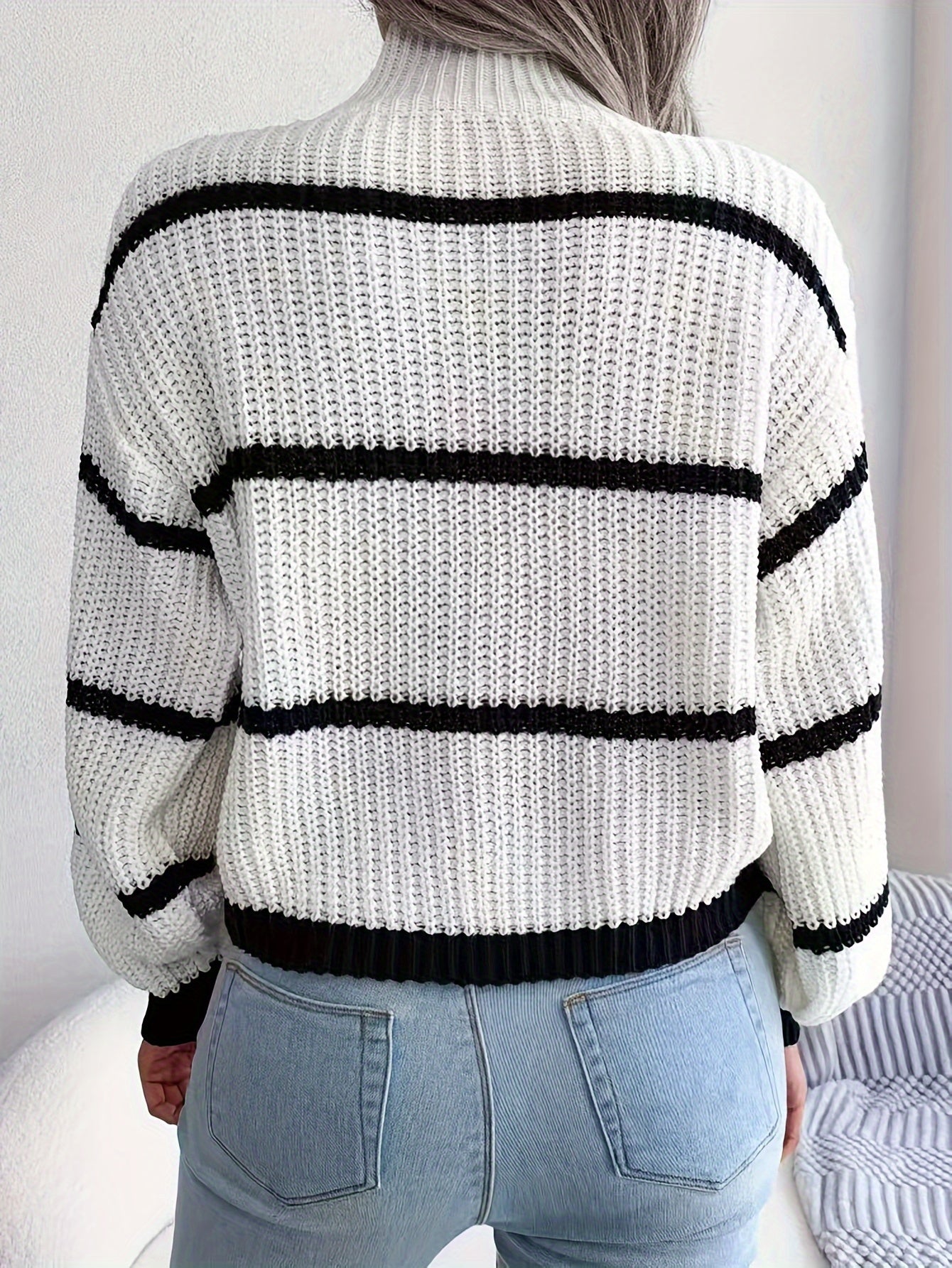 Casual Wool Striped Turtle Neck Knit Sweater for Women | Ideal for Winter