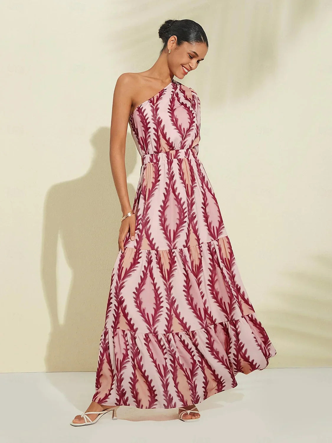 Jasmine – sexy one-shoulder maxi dress in pink