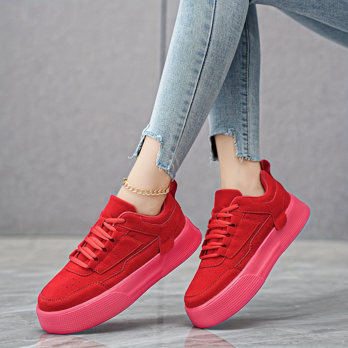 Elegant Solid Color Sports Sneakers With Front Closure for Women | Perfect for Casual Days