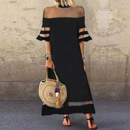 Jasmine – sexy black simple maxi dress with short sleeves