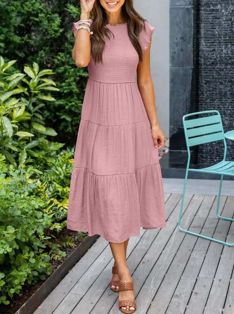 Elegant - summer dress with ruffle details and pockets