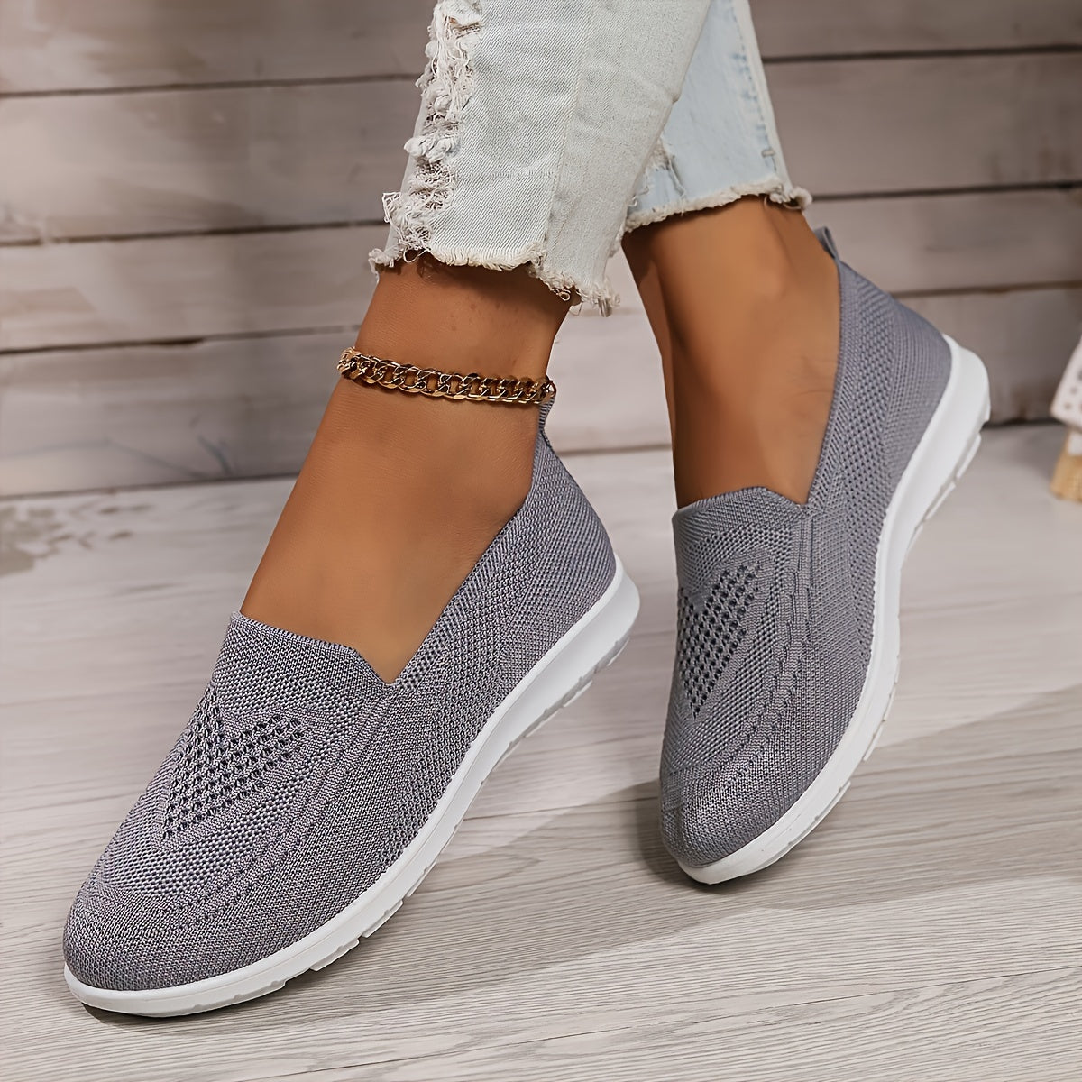 Elegant Solid Color Knitted Sneakers for Women | Perfect for Casual Days