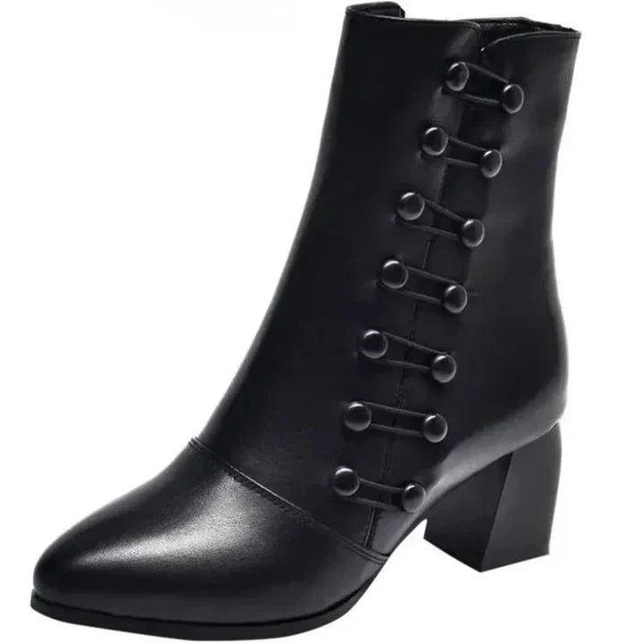 Warm leather women's boots made of coarse leather