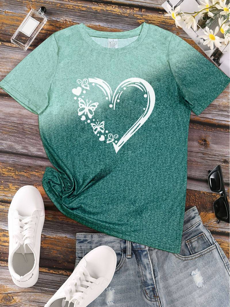 Ava – t-shirt with butterfly heart print and crew neck