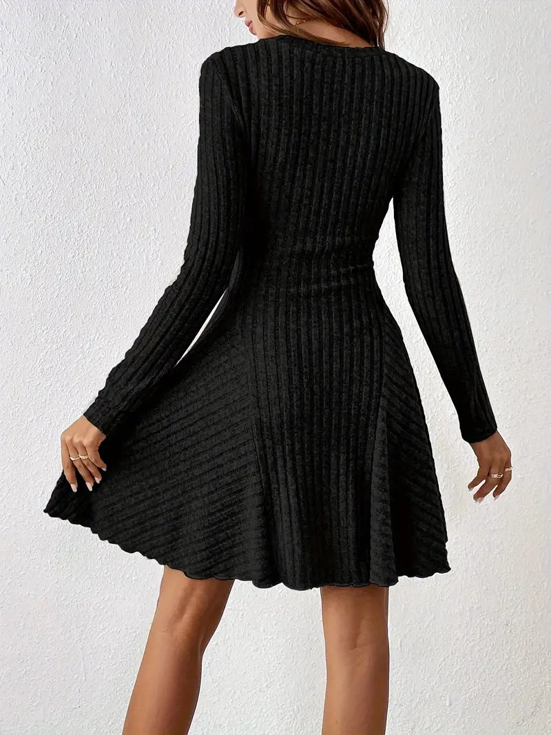 Sophia casual long sleeve ribbed a-line dress