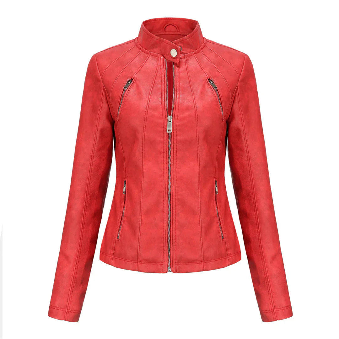 Comfortable Vegan Leather Jacket with Double Pocket for Women | Perfect for Casual Days